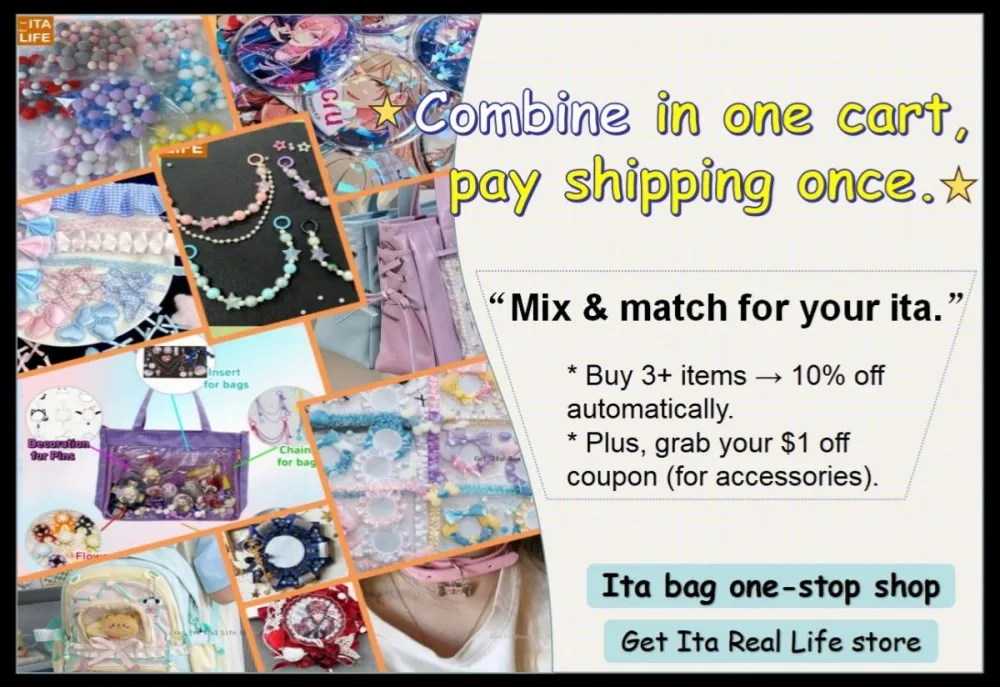 6 in 1 Blue Ita Bag Decorations Kits Set Ribbons Girls Kawaii DIY Card Badge Display Women Pink Insert Itabag Accessories H373