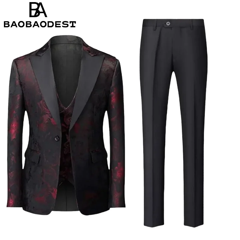 

Men's 3-Piece Slim Fit Floral Suit | Lightweight Tuxedo Set (Jacket+Vest+Pants) for Wedding/Business/Fashion Fashion Events