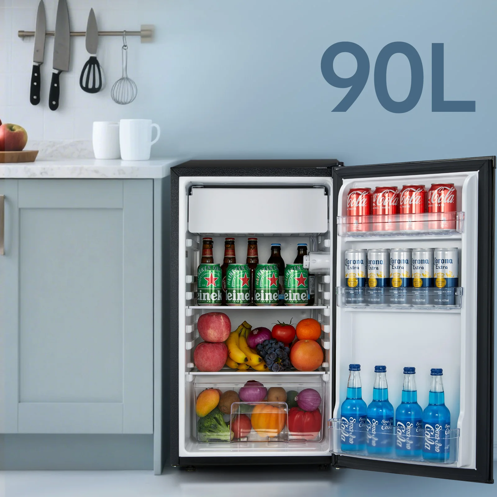 FOHERE 3.2 Cu.ft Mini Fridge for Bedroom, Small Refrigerator with Freezer (0.3 Cu.ft), 7-Level Adjustable Thermostat, Removable Glass Shelves, Low Noise 43dB – for Home, Office, Dorm, Black