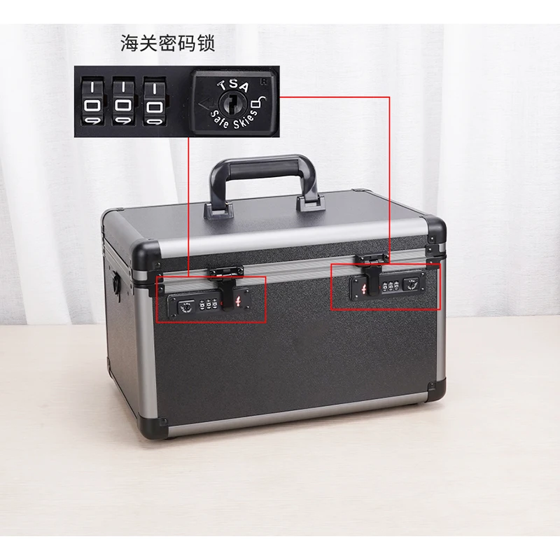 Double Customs Combination Lock Aluminum Alloy Carrying Case For Cash Money Valuables Storage Box Suitcase Small Toolbox