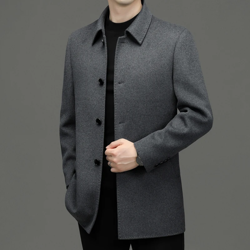 New Men\'s Fashion Cashmere Elegant Gentleman Business Solid Color Slim Casual Double-sided Cashmere Coat Medium Long Woolen Coat