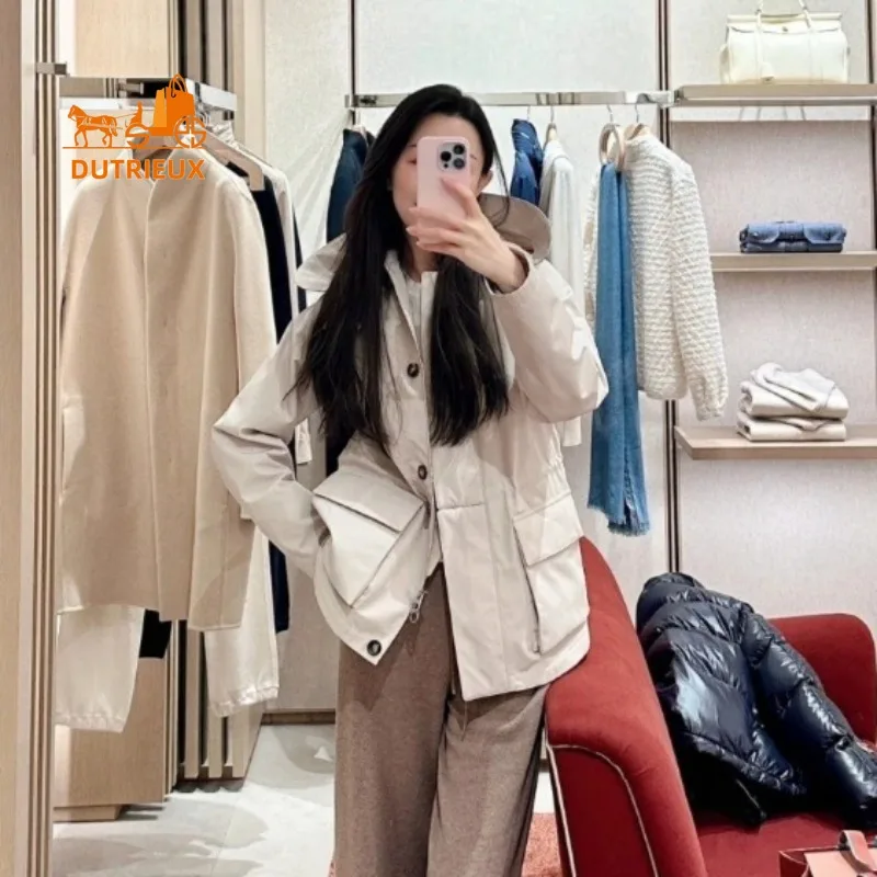 2025 New Autumn and Winter Women's Cashmere Windbreaker Hooded Coat, Fashionable and Elegant Warm Women's Short Jacket