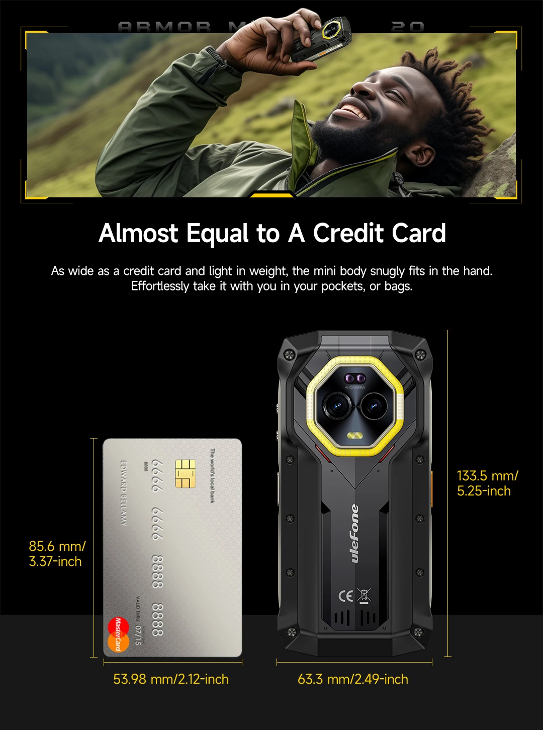 Ulefone Armor Mini 20 4G 4.7" Rugged Phone 64MP Night Camera Android 14 Smartphone 6200mAh Mobile Phone NFC 16GB+256GB 33W G99