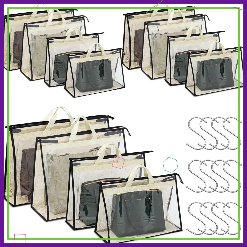 

Набор из 12 прозрачных пылезащитных мешков для сумок, органайзеры для хранения сумок на молнии с ручками для подвешивания в шкафу