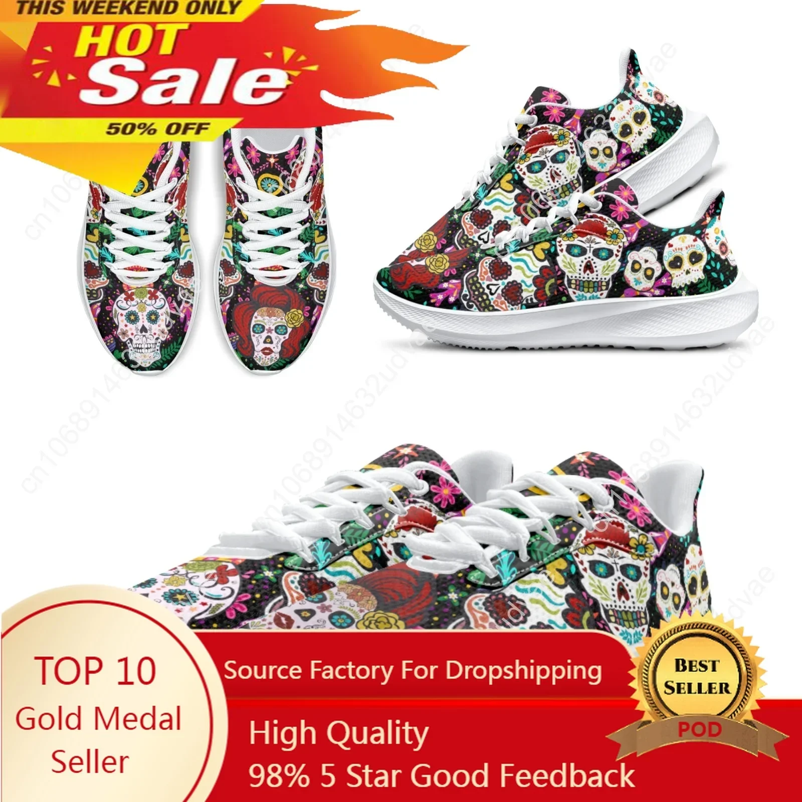 

Stylish Mexican Day Of The Dead Skull Running Shoes Sugar Skull Print Girls Tennis Shoes Gym Shoes Zapatos Mujer