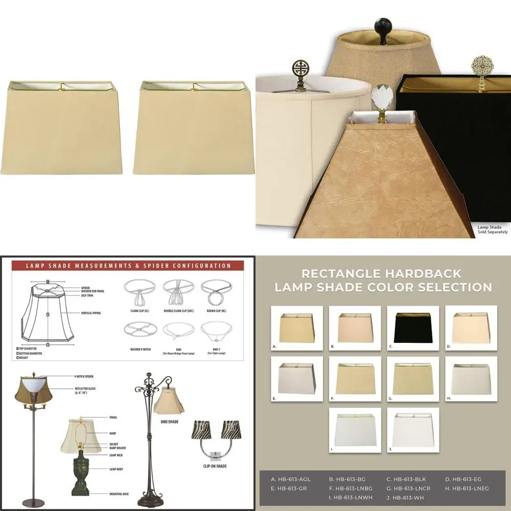 Conjunto de abajur retangular de linho bege com parte traseira rígida de 2, tamanhos 8x16x12 e 10x18