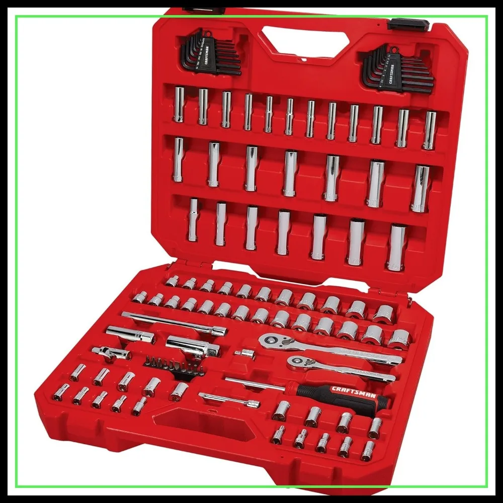 

105 Pcs Mechanics Tool Set, SAE & Metric, 1/4 & 3/8 Inch Drive, with Case