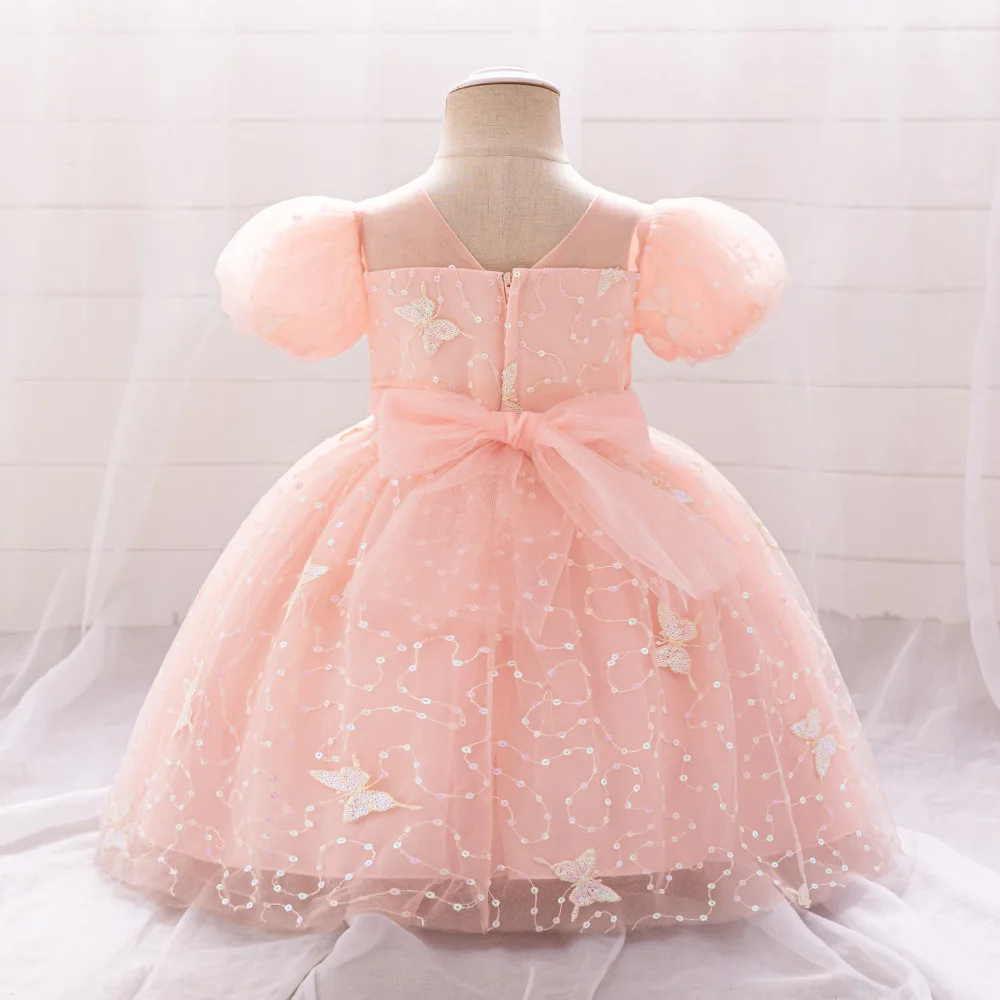 Baby Girls Pink Butterfly Summer Dress Infant Sequin Dreamy Party Gown Elegant Princess Gown For Toddler Girl Summer Casual Wear