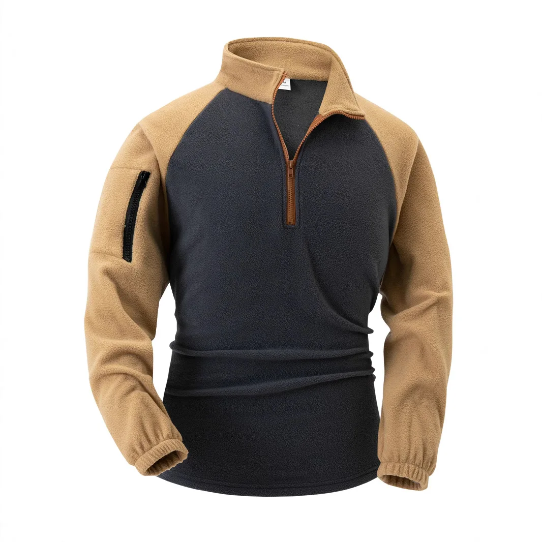 Tactical Fleece Sweatshirt Pullover For Men Casual Warm Autum Winter Double Sided Patchwork Male Zipper soft shell Jacket