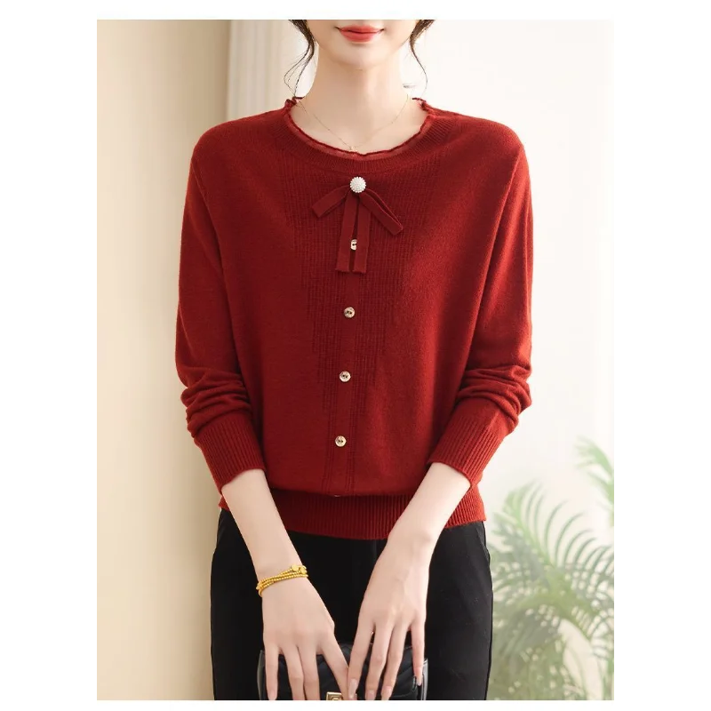 Base girocollo Nuovo maglione lavorato a maglia cinese Top pullover a maniche lunghe tinta unita allentato