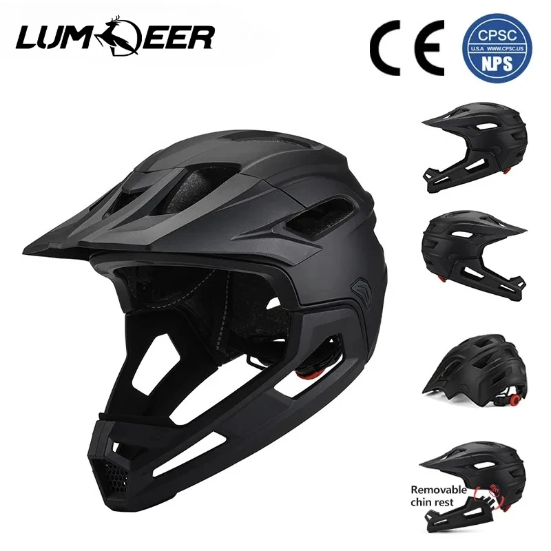 LUMDEER Black Anti-Impact Bicycle Helmet Mtb with Visor Full Face Sports In-Mold DH MTB Bicycle Helmet Casque Moto Cross image 3