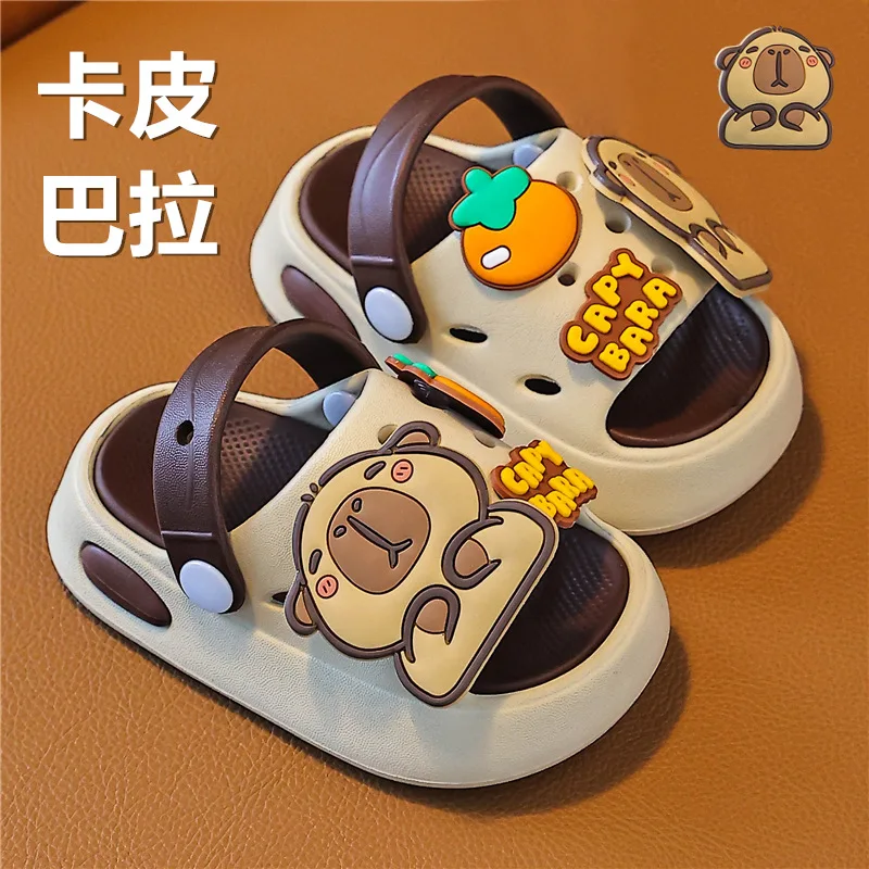 Summer Boy Girl Cartoon Print Slip-on Sandals Children Soft-soled Non-slip Bathroom Slippers Breathable Kids Beach Wading Shoes