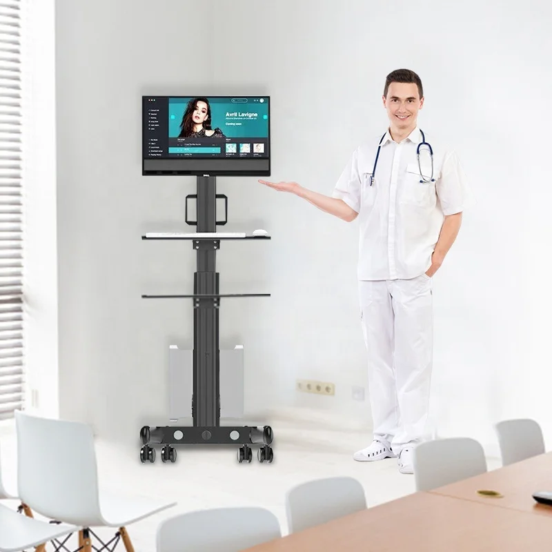 Wholesale ABS Plastic+Aluminum Alloy 2 Tray Trolley Cart Medical Mobile Workstation for Hospital Office