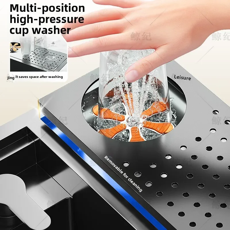 Hidden Cup Washer Sink Stainless Steel Kitchen Sink Bar Coffee Shop Samll Single Slot With Cover Plate Balcony Garden Wash Basin