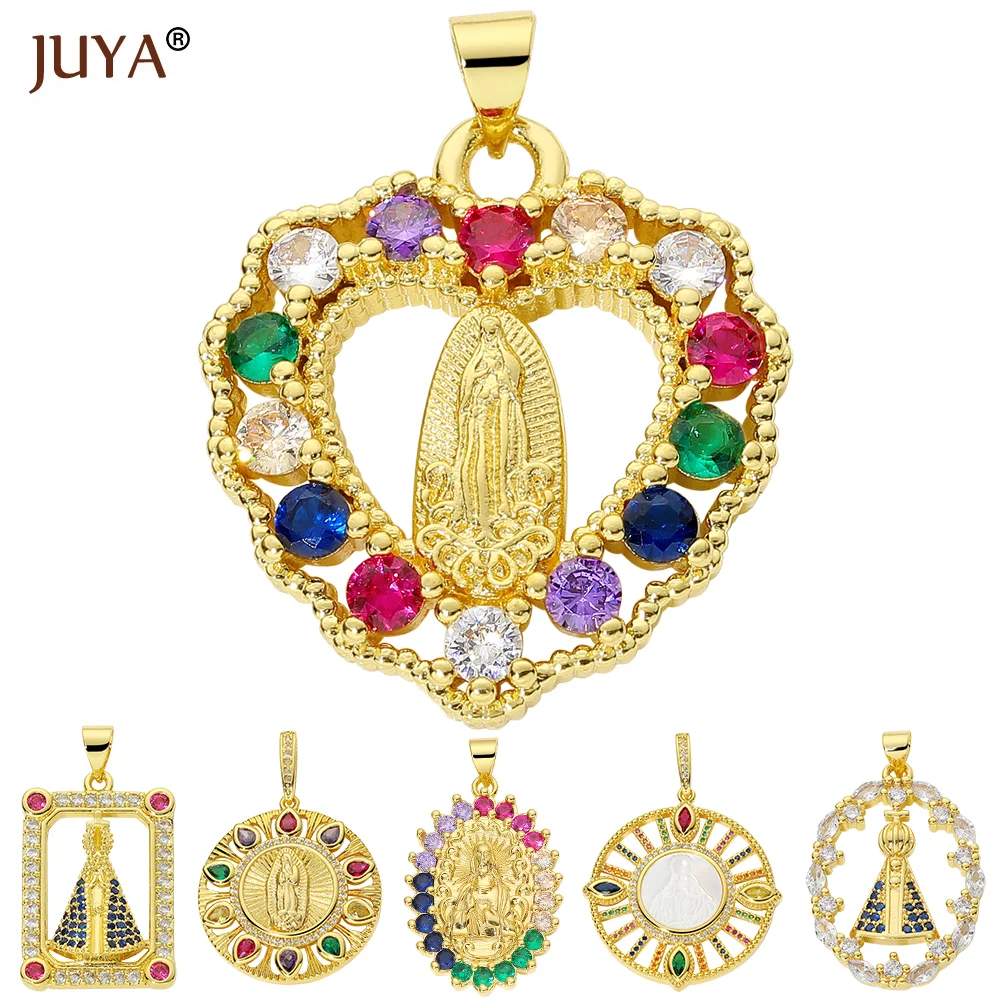 JUYA 18K Gold Plated Blessed Virgin Mary Charms For Jewelry Making Supplies Crystal Bracelet Necklace Diy Accessories Handmade