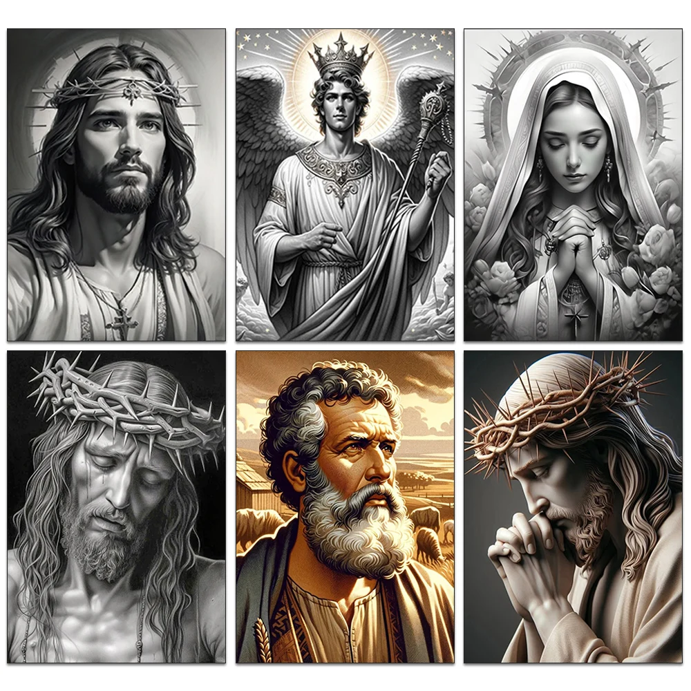 

1pc frameless diamond painting 5D Diamond Painting Black and White Jesus Virgin Mary Portrait Photo Mosaic Embroidery Cross Stit