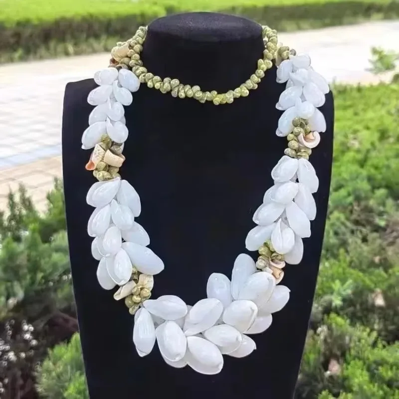 Handmade Hawaiian Kukui Nut Lei Necklace Sea Shell Beads Necklace Beach Wedding Holidays Jewelry Gift