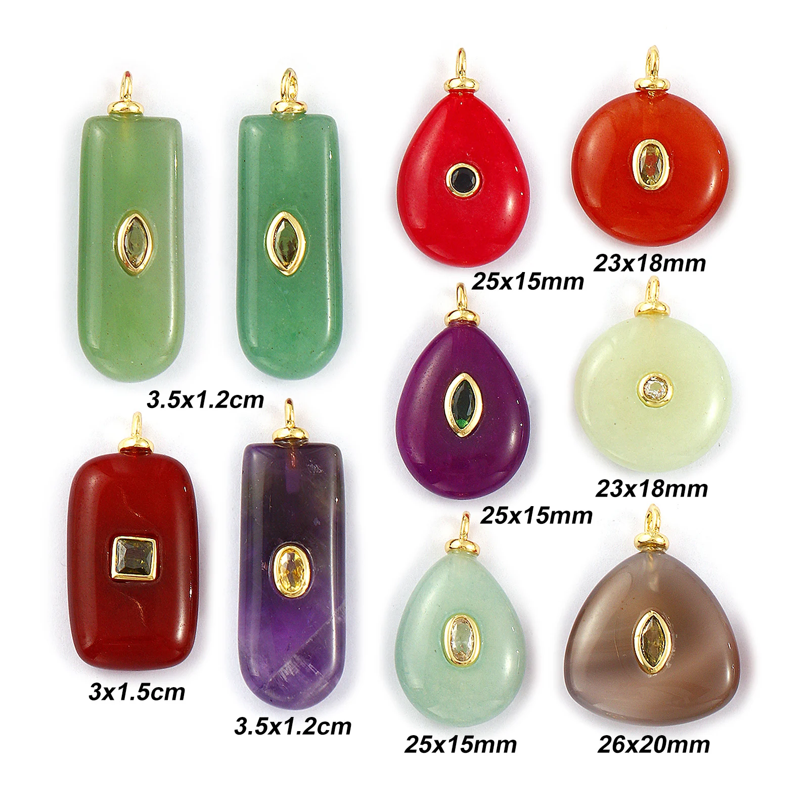 1pc Brass Charms Gold Color Geometric Multicolor Cubic Zirconia Stone Pendant Women DIY Necklace Earrings Jewelry Gift Findings
