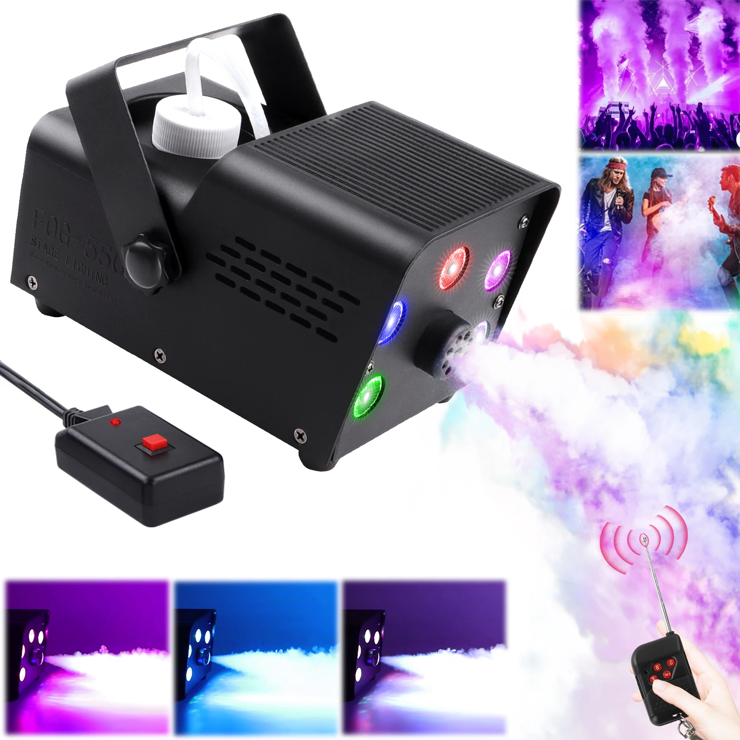 DayFlicker Smoke Machine 500W RGB Colorful 5 LEDs Fog Ejector Stage Effect Fogger Spray Equipment for Wedding Halloween DJ Show