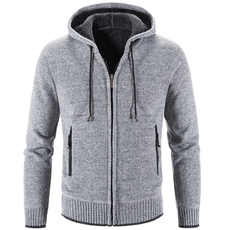 

New Winter Warm Fleece Sweatercoat Men Hooded Sweatear Thick Cardigans Male Causal Knitwear Jackets Coats Knitted Cardigans