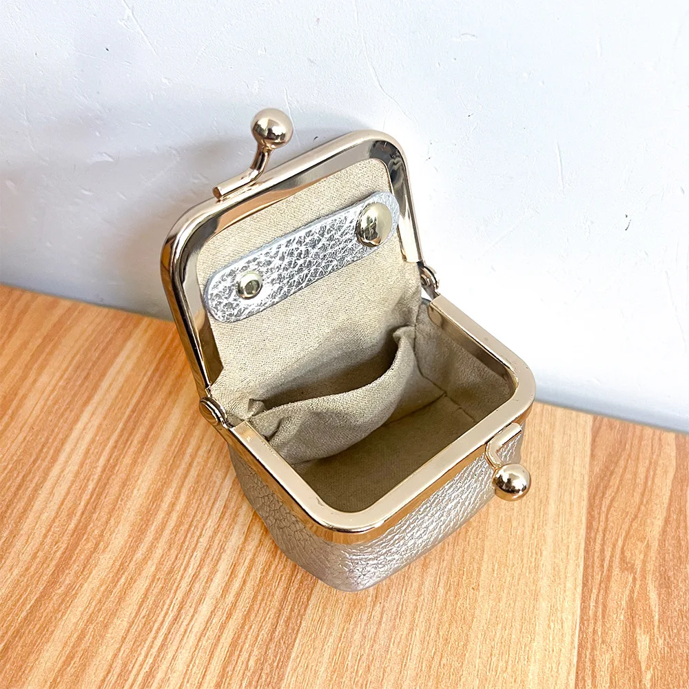 Multi-Color Full-Grain Leather Mini Kiss-Lock Jewelry Box Pouch for Rings Necklaces Earrings Perfect Small Coin Purses Gift