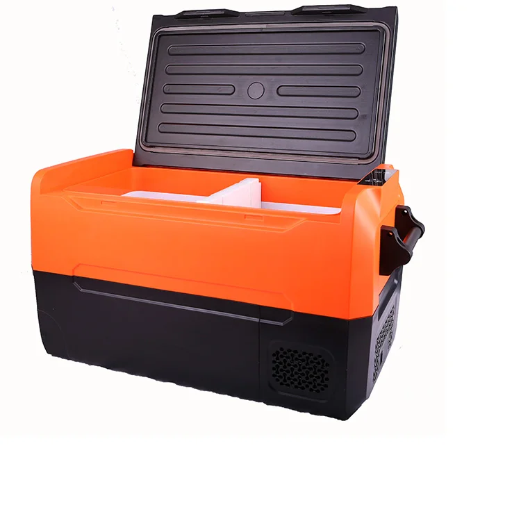 Portable Dual-Zone ABS Refrirator DC Compressor Car Frid with Handle Wheel Draina Hole Independent Storage for Camping