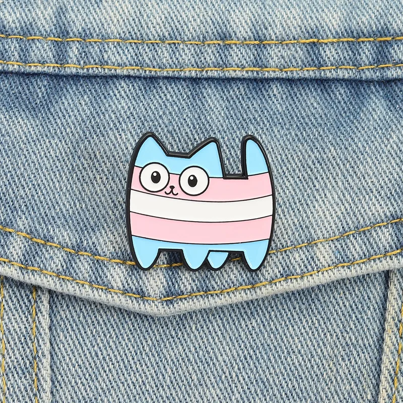 Cute Gradient-Striped Cat-Shaped Badges, Cartoon Animal Series Alloy Pins, Backpack and Clothing Accessory, Gifts for Friends