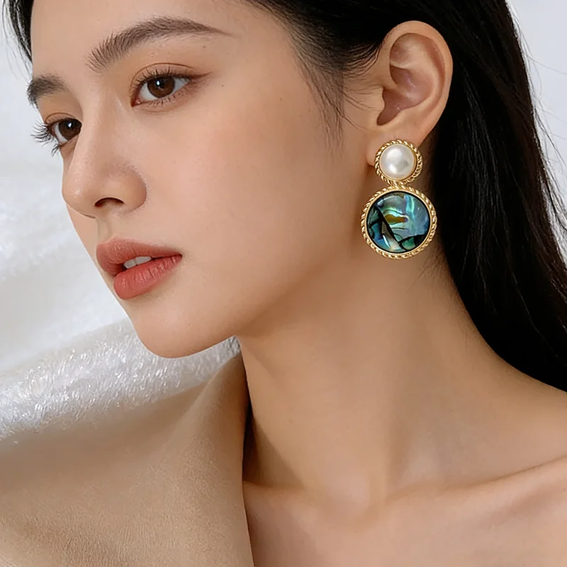 Retro Perlen-Ohrstecker Grün Bemalte Ölfarben Bunte Abalone-Muschel Hängeohrringe 2026 Neues Design Schmuck Ungewöhnliche Accessoires für Frauen – Detail 6