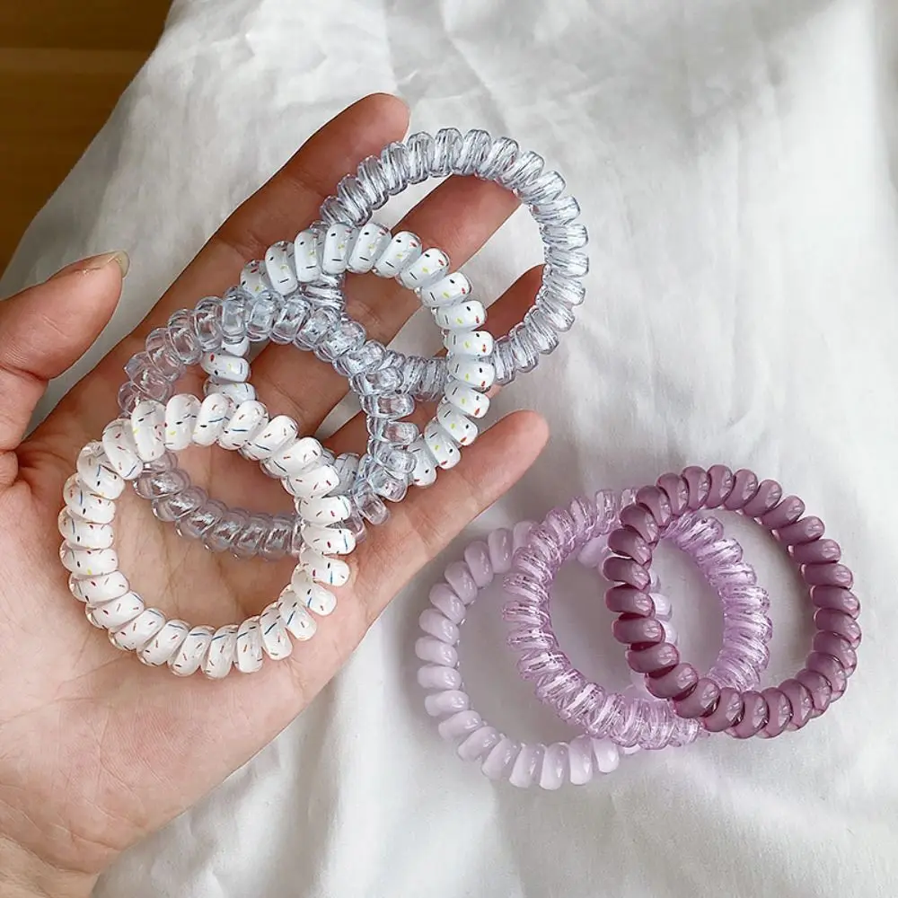 4Pcs/set Sweet Fashion Telephone Wire Elastic Hair Band Clear Spiral Cord Rubber Band Hair Tie Women Hair Accessories