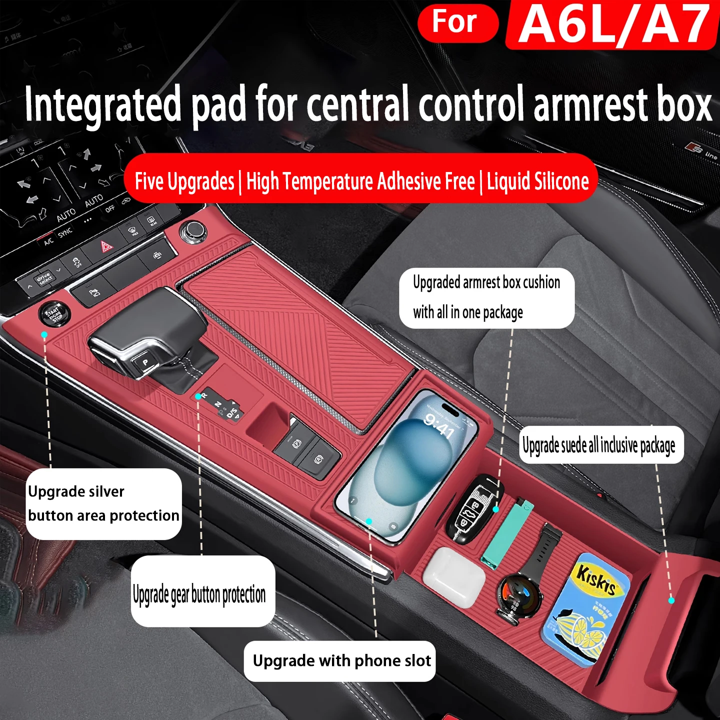 For Audi A6 C8 A7 4K 2019 2020-2025 Silicone Center Console Armrest Protector Mat Cup Holder decoration Car Interior Accessories