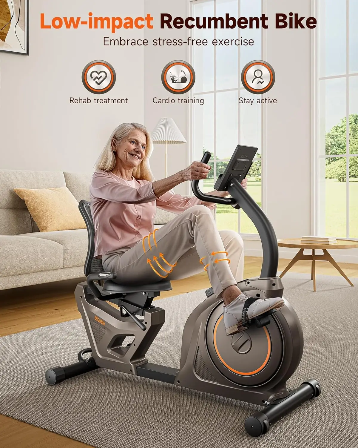 Smart APP LCD Monitor Home Recumbent Exercise Bike Steel Heart Rate Handle Magnetic Construction Rear Wheel