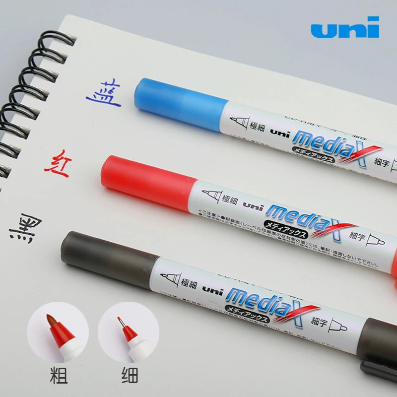 3pcs/lots Japan Uni PD-153T Quick-drying Double-nib Oily Waterproof Marker Pen Office School Writing Supplies