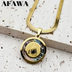 Virgin of Guadalupe Chain Necklace for Women Men Abalone Stainless Steel Gold Color Mary Medal Pendant Necklaces Jewelry