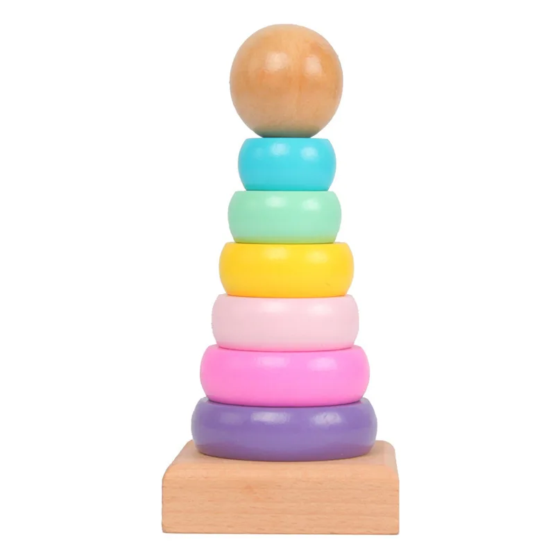 Children Rainbow Tower Ferrule Wooden Toy Stacking Circle Baby Early Childhood Education Puzzle Ring Montessoris Toys Kids
