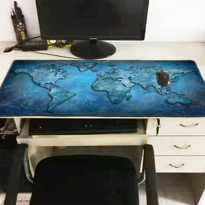 Mairuige Welt Karte Gaming Maus Pad mit Genäht Kanten Nicht-Slip Gummi XXL Locking Rand Mousepad Computer PC Tastatur 900X400mm