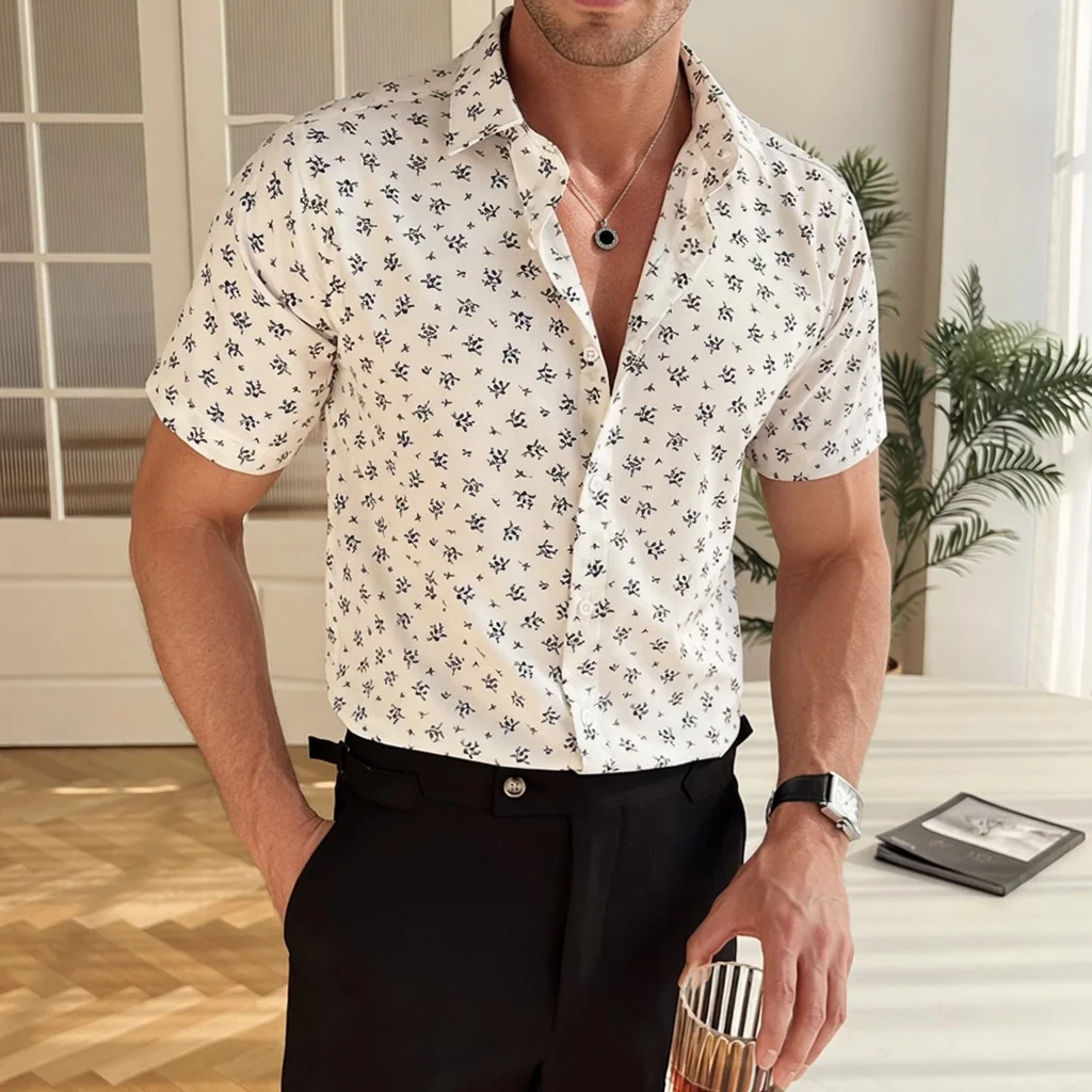 

Streetwear Short-sleeved Flower Print Shirts for Man Summer Business Casual Button Up Men's Shirt Plus Size Hawaiian Blouses Men