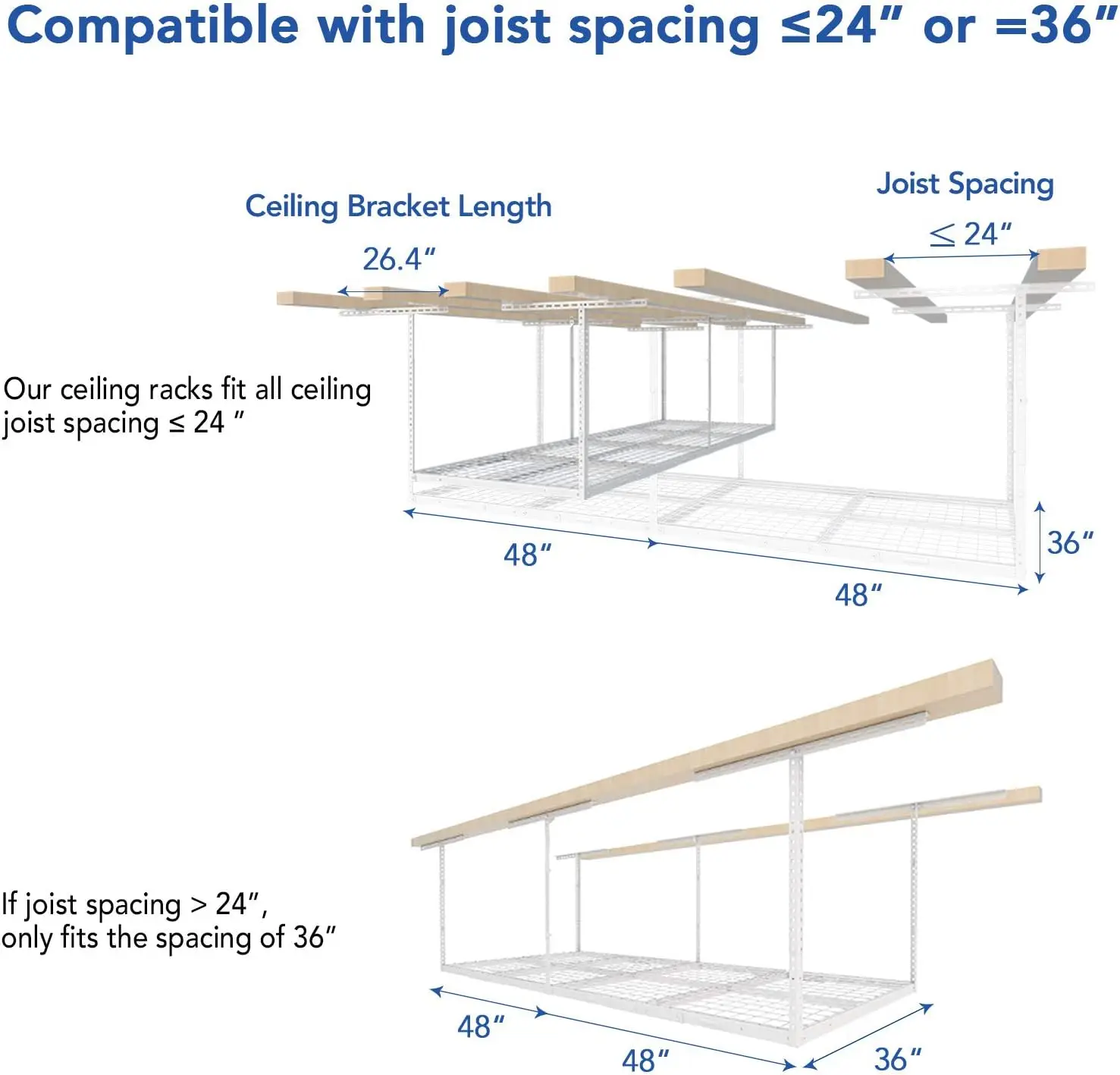 

3x8 Overhead Garage Ceiling Storage Rack, Adjustable Garage Organization System, Heavy Duty Metal,750lbs Weight Capacity,On Sale