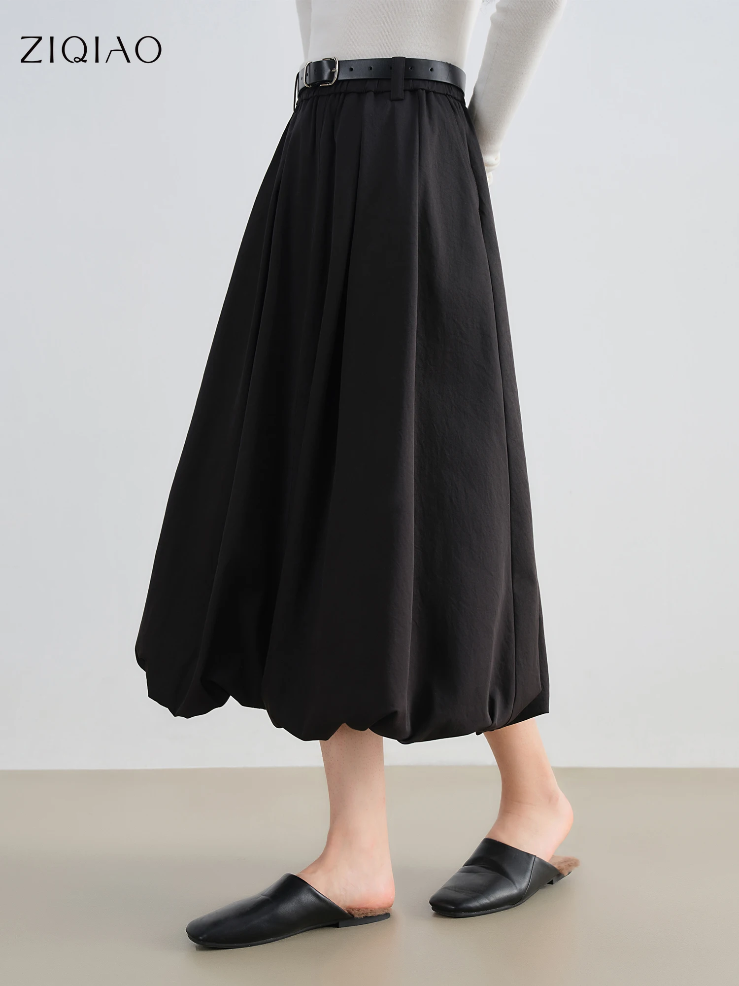 

ZIQIAO Autumn 2025 Women's Flower Bud Skirt - High Waist Flowy A-Line Flattering Fit Swing Hem Casual Midi Skirt for Office