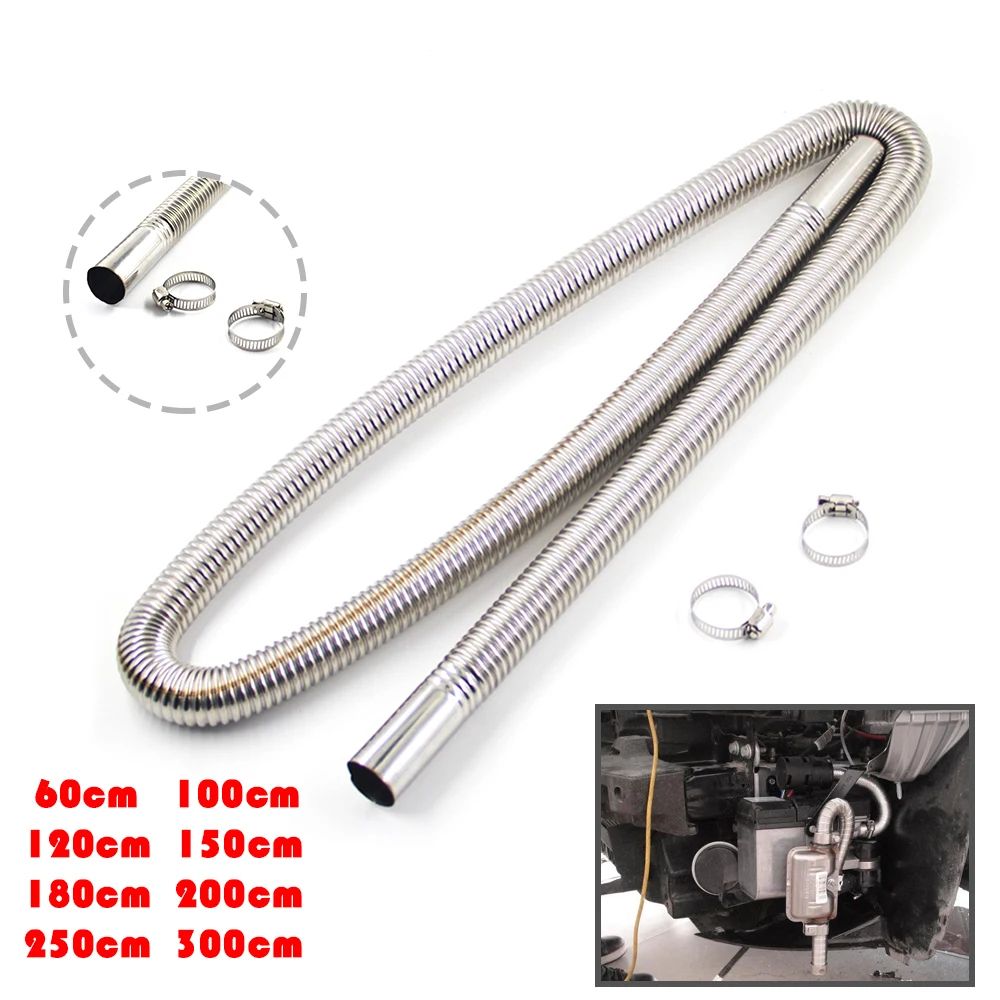

60cm 100cm 120cm 150cm 200cm 250cm 300cm Air Diesel Parking Heater Exhaust Pipe w/ 2 Clamps Tube Gas Vent Hose Eberspacher