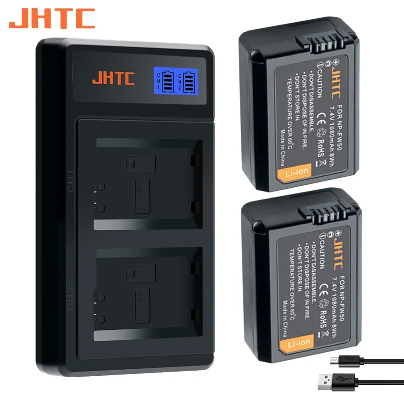 JHTC NP-FW50 akumulator ładowarka do Sony a6500 a6300 a6000 a5000 a3000 a7m2 a7r2 S2 NEX-3 NEX-5 NEX-7 A33 1080mAh NPFW50 baterie