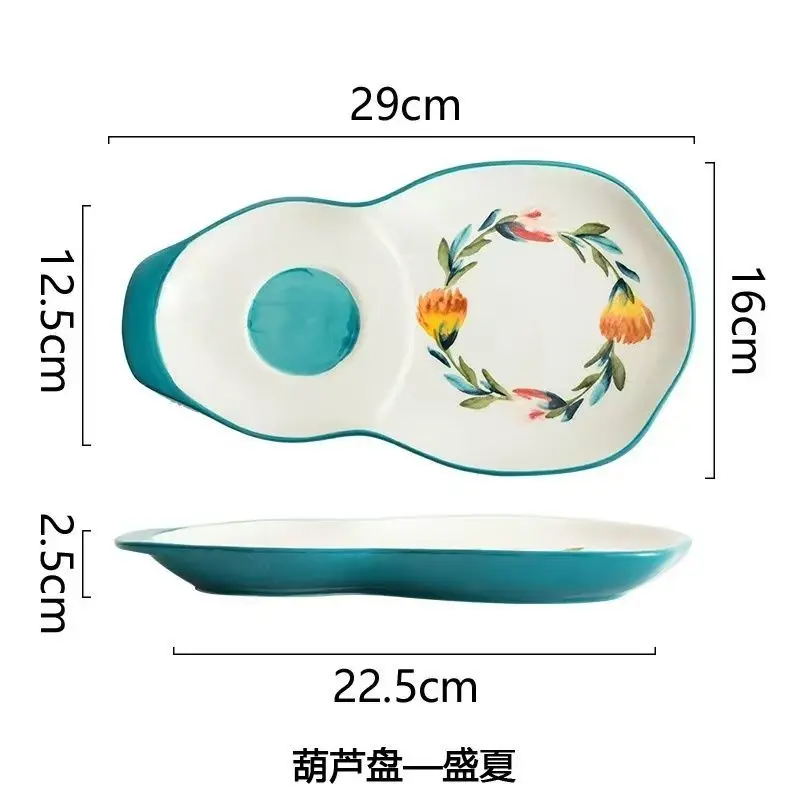 Four Seasons Ceramic Underglaze Color Big Fish Plate Vegetable Plate Breakfast  Jewelry Storage Fruit Snack Plate Ceramic Tray