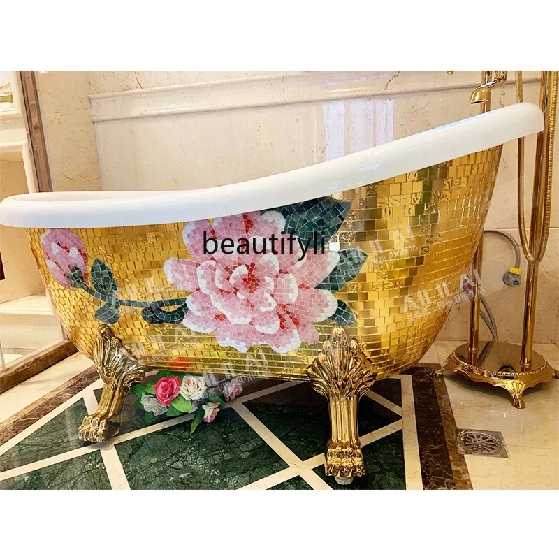 European Imperial Concubine Golden Bathtub Pearl Acrylic Household Adult Bathtub 1.5 M