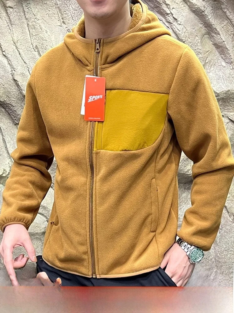 

Thiened Fce Long Velvet Hooded Jaet Men's Loose Fit Windproof Polyester Fiber Stand Version Outdoor Sle Zipper Cl...