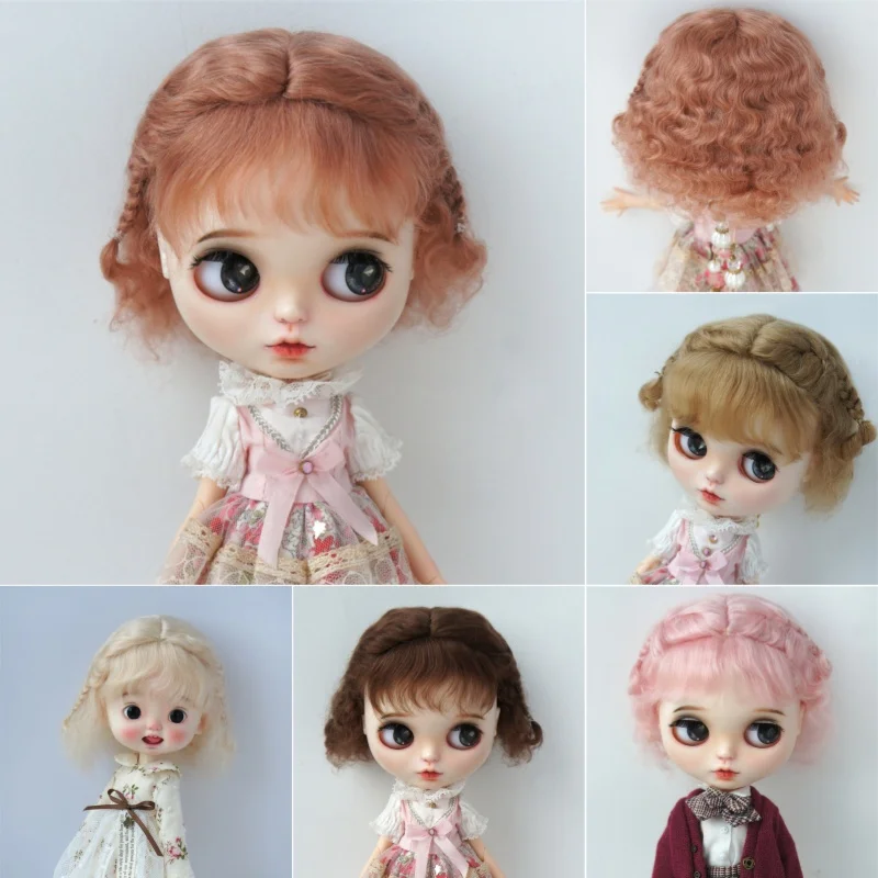 1/8 1/6 1/4 1/3 SD DOD QBaby Blythes muñeca pelo JD249 doble Mini trenzas onda corta de bebé Mohair pelucas de muñeca BJD