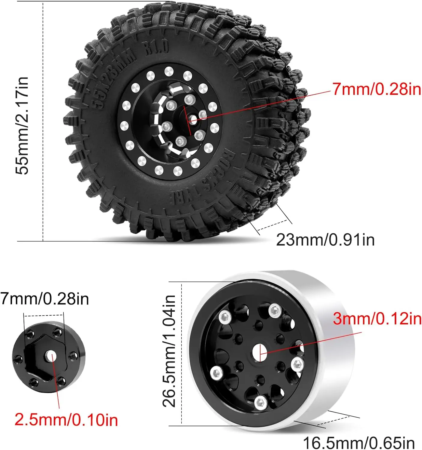 Koła OGRC 1.0 głębokie wygięcie felgi z ujemnym przesunięciem 7mm dla osiowych SCX24 Gladiator Bronco C10 JLU DB gąsienica RC części do modernizacji