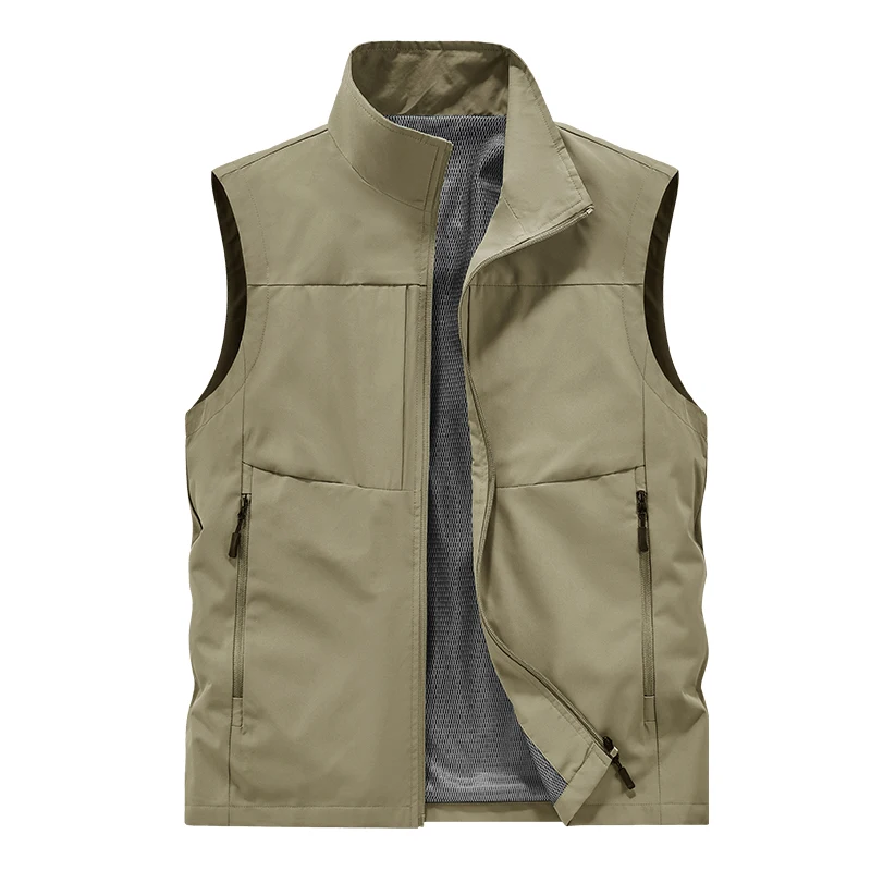 New Thin Breathable Versatile Outdoor Quick Drying Vest Men'S Spring Autumn Loose Standing Collar Fishing Multi Pocket Waistcoat