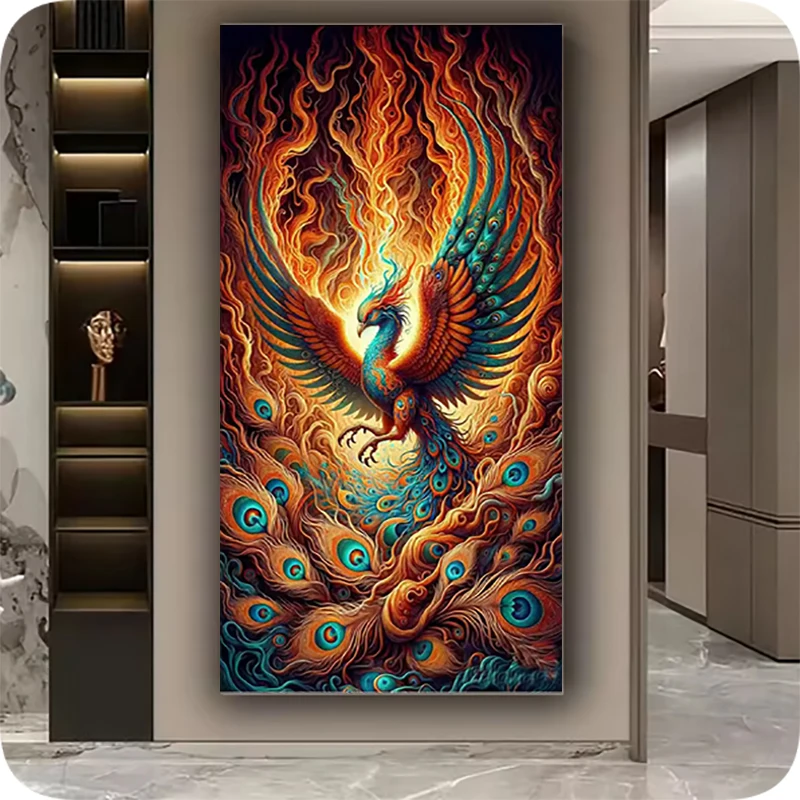 Pintura artística de diamante de pájaro bermellón de gran tamaño, mosaico de diamantes redondos y cuadrados, joyería de punto de cruz, decoración del hogar de Fénix