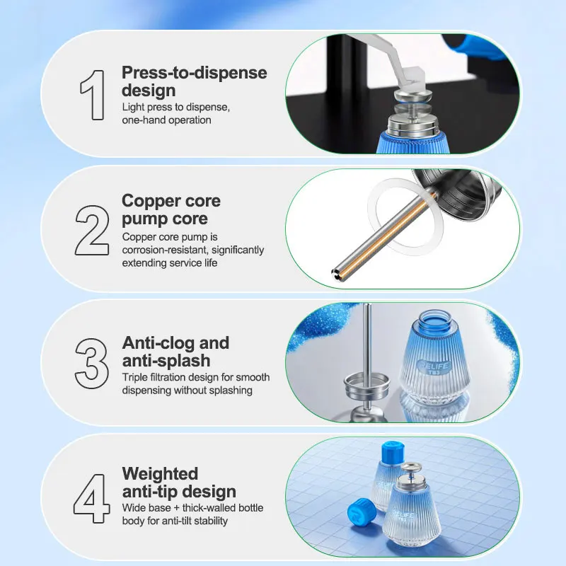 RELIFE TB3 Solvent bottle Copper Core Pump Press-to-dispense Design ,Suitable for Pcb Cleaner and Alcohol Cleaning Tools