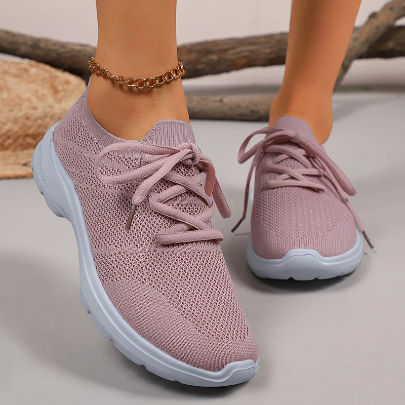 

Дышащие вязаные кроссовки для женщин, легкие нескользящие повседневные кроссовки, женские удобные спортивные прогулочные туфли без шнуровки
