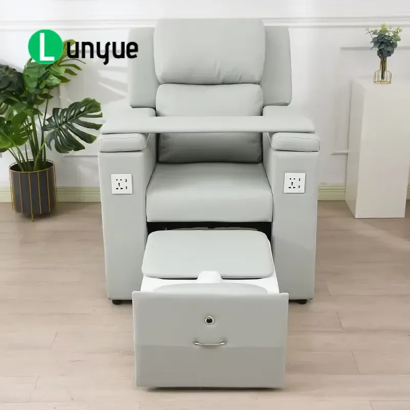Electric Foot Massage Recliner with Concealed Foot Bath PU Leather Furniture USB Socket Multi Angle Adjustment